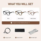 LKEYE Oversized Reading Glasses For Women Men Cat Eye Oprah Style Blue Light Blocking Computer Square Reader Designer Ladies Large Frame Fashion Spring Hinge Cute Eyewear LK6085 3 Pack +2.00 X