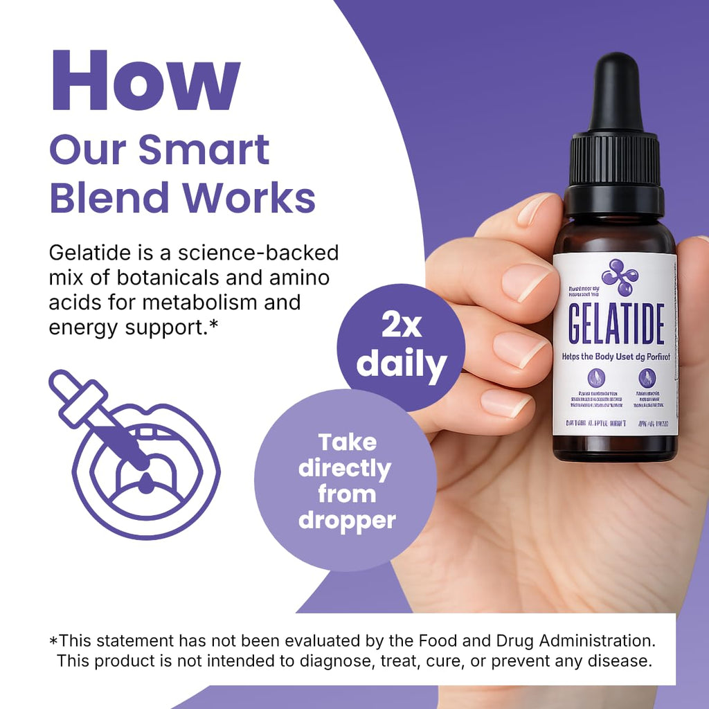 GELATIDE Liquid Drops with Botanical Extracts – Natural Formula with Maca, Grape Seed Extract, Chromium & Herbal Blend – Non-GMO, Stimulant-Free – Made in USA – 2 fl oz, 60 Serving, 2 Month Supply