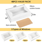 Moretoes 48pcs Cookie Boxes with 3 Style Window, 12x8x2.5In Bakery Boxes