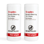 Staples Screen Cleaning Wipes – 100 per Tub, Safe for Monitors, Laptops & Electronics, 2‑Pack