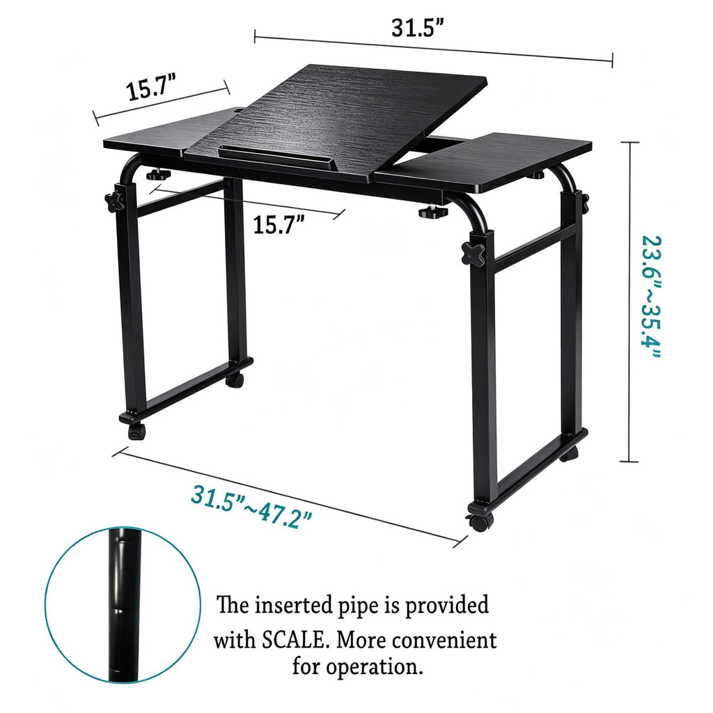Overbed Bedside Table Over The Bed Table with Wheels Height Adjustable Medical Tilt Top Hospital Bed Table Laptop Standing Lap Desk Cart Table Stand for Bed Hospital Home Office Use Bed Trays Desk