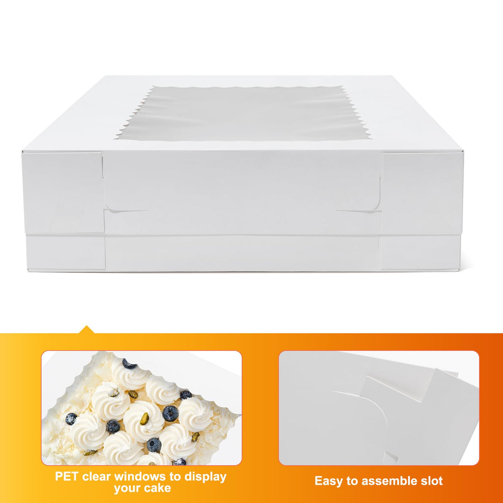 Wowxyz 19x14x4 Inches Cake Boxes 6pcs Rectangle Half Sheet 1/2 Sheet Bakery Boxes with Window - Donuts, Pastry Baking Cake, Pie White Cardboard Treat Packaging