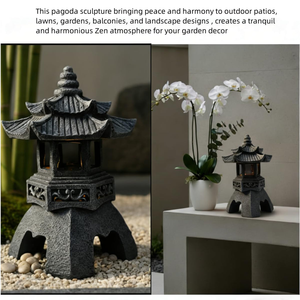 YLSMILE Solar Pagoda Lantern Garden Statue: Japanese Zen Lantern Garden Decor-LED Figurine Lamp Pagoda Statue Figurine for Home Table Outdoor Decor