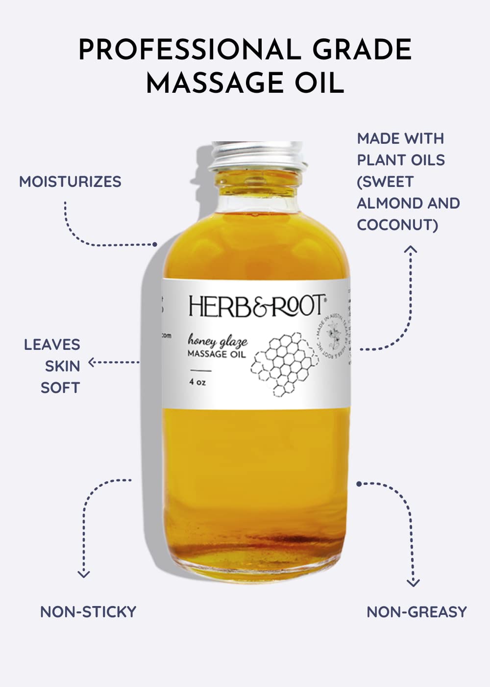 Herb & Root Honey Flavored Massage Oil, Natural, Edible Delicious, Premium Grade Massage Therapy Oil Blend