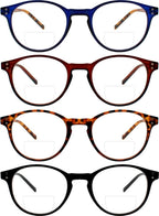 Yogo Vision Bifocal Reading Glasses for Men and Women Rectangle MultiFocal Readers with Spring Hinges Retro Design 4 Pack: Transparent Blue Frame, Transparent Brown, Demi, Black 2.5