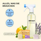 flowcheer Multi-Purpose Cleaner Starter Kit-Lavender and Lemon Scent all purpose cleaner concentrate,cleaning tablets (6 Refill tablets) with Reusable Spray Bottle Multi-Surface Cleaner, 6x17fl oz