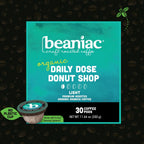 beaniac Organic Daily Dose Donut Shop, Light Roast, Single Serve Compostable K Cup Coffee Pods, Organic Arabica Coffee, Keurig Brewer Compatible, 30 Count