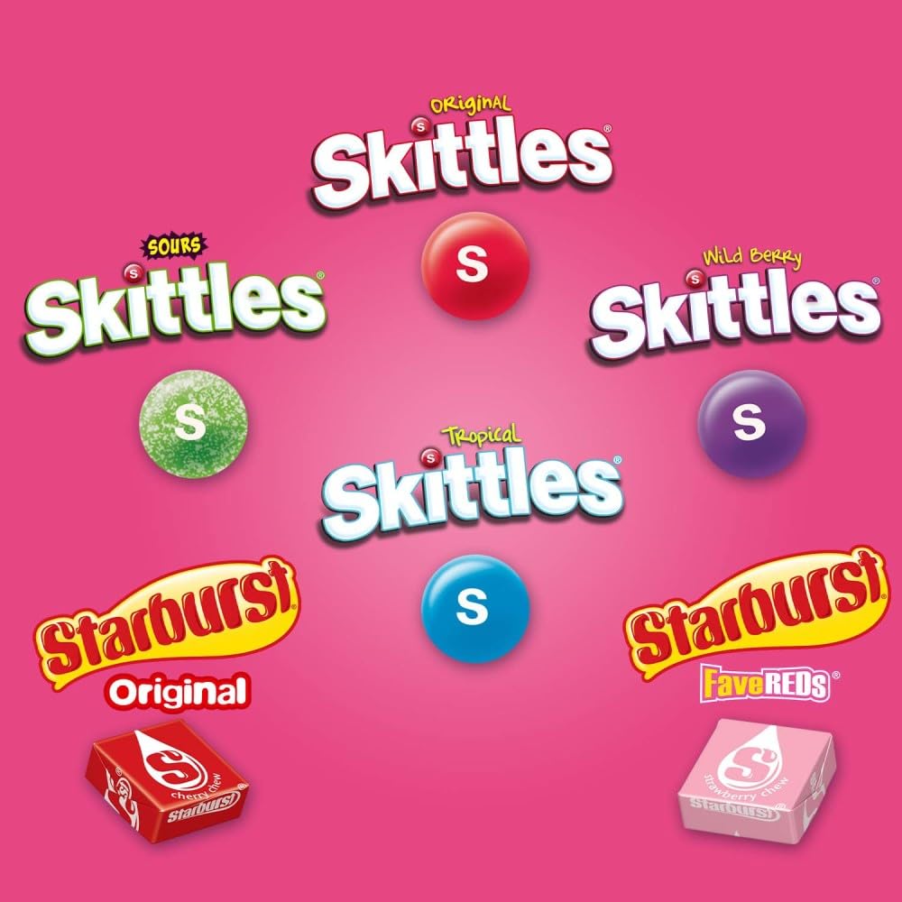SKITTLES & STARBURST Chewy Candy Variety Pack, Bulk Box, 62.79 oz, 30 Pack