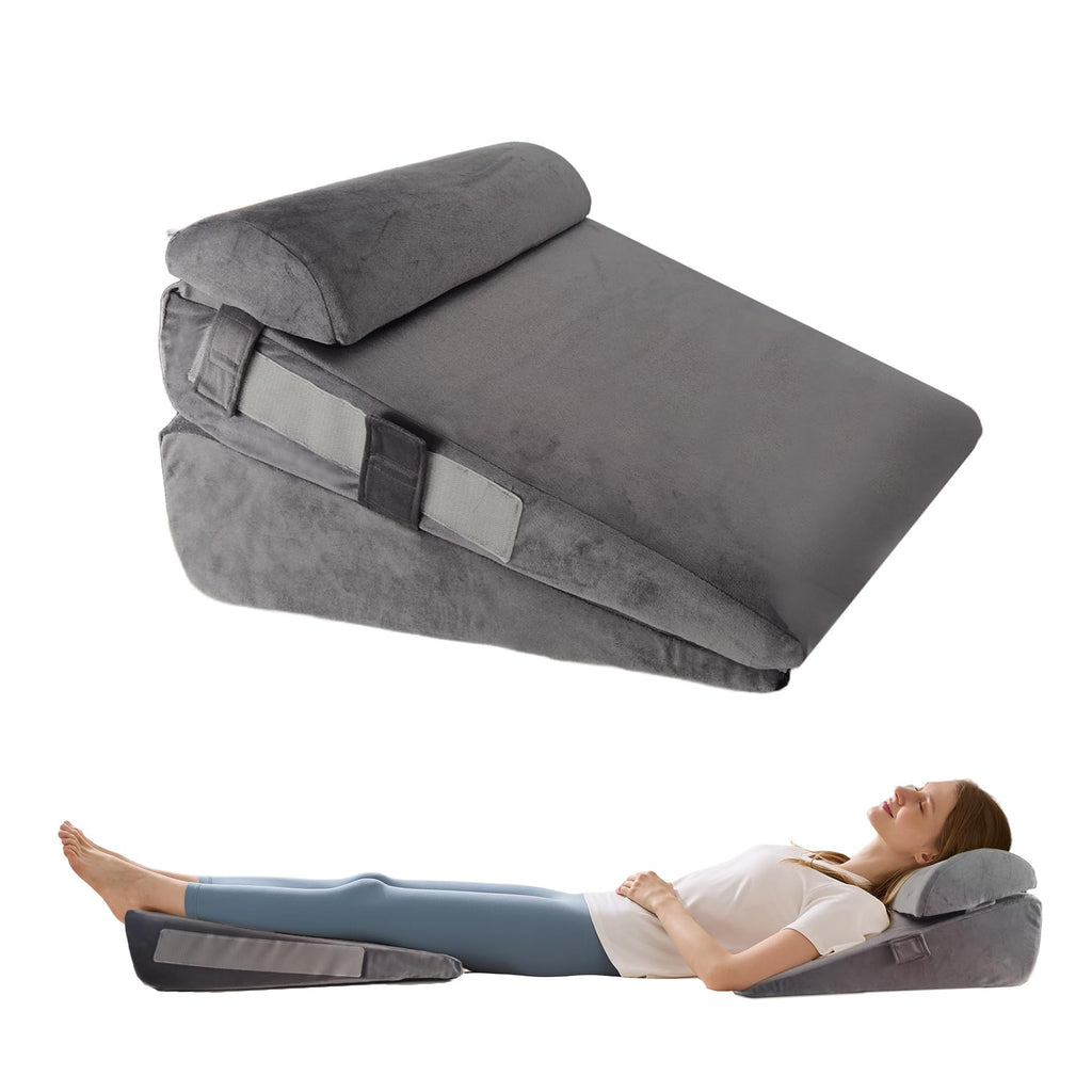 WGAKCED 3Pcs Wedge Pillow Set for After Surgery,Acid Reflux Relief, Adjustable Bed Wedge Pillows for Sleeping,Anti Snore, Memory Foam Triangle Pillow for Back&Neck&Shoulder Pain Relief, Plush Grey