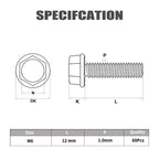VGBUY M6-1.0 x 12mm Flanged Hex Head Bolts,External Flange Hex Drive Screws,Class 10.9 Black Zinc Plated,Alloy Steel,Full Coarse Thread,Pump,Fix Car,DIY Project(60Pcs)