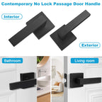 Estmoon 1 Pack Passage Door Handle Matte Black Door Lever, Interior Door Knob Square Heavy Duty Non-Locking Handlesets Hall Closet Handle, Reversible for Right & Left Sided Doors