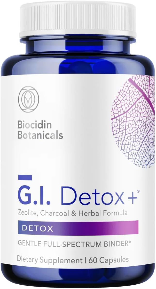 Biocidin GI Detox+ - Binder Supplement - Gut Detox & Full Body Toxins Cleanse Support - Zeolite Heavy Metal Cleanse - Activated Charcoal, Silica & Humic Powder - May Reduce Bloating (60 Capsules)