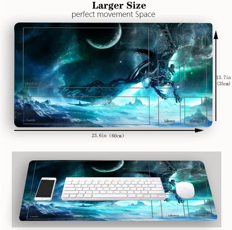 MTG Playmat, Game Play Mat for MTG TCG 24 x 14 inches Trading Card Inked Game Playmats with Storage Bag Smooth Rubber Surface Battle Game