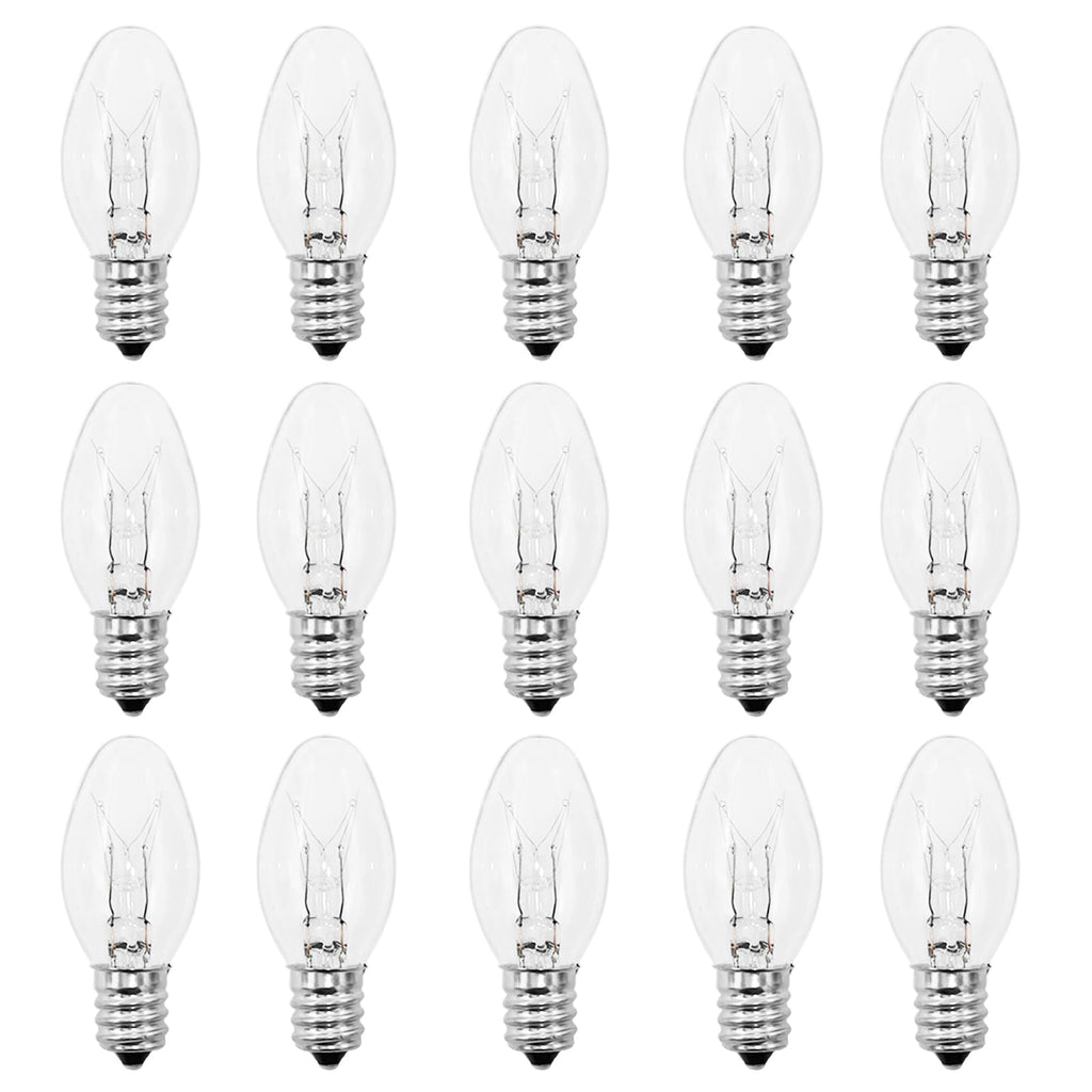 PaeorRorL 15 Packs Night Light Bulbs 7 Watt E12 Base C7 Clear Light Bulbs