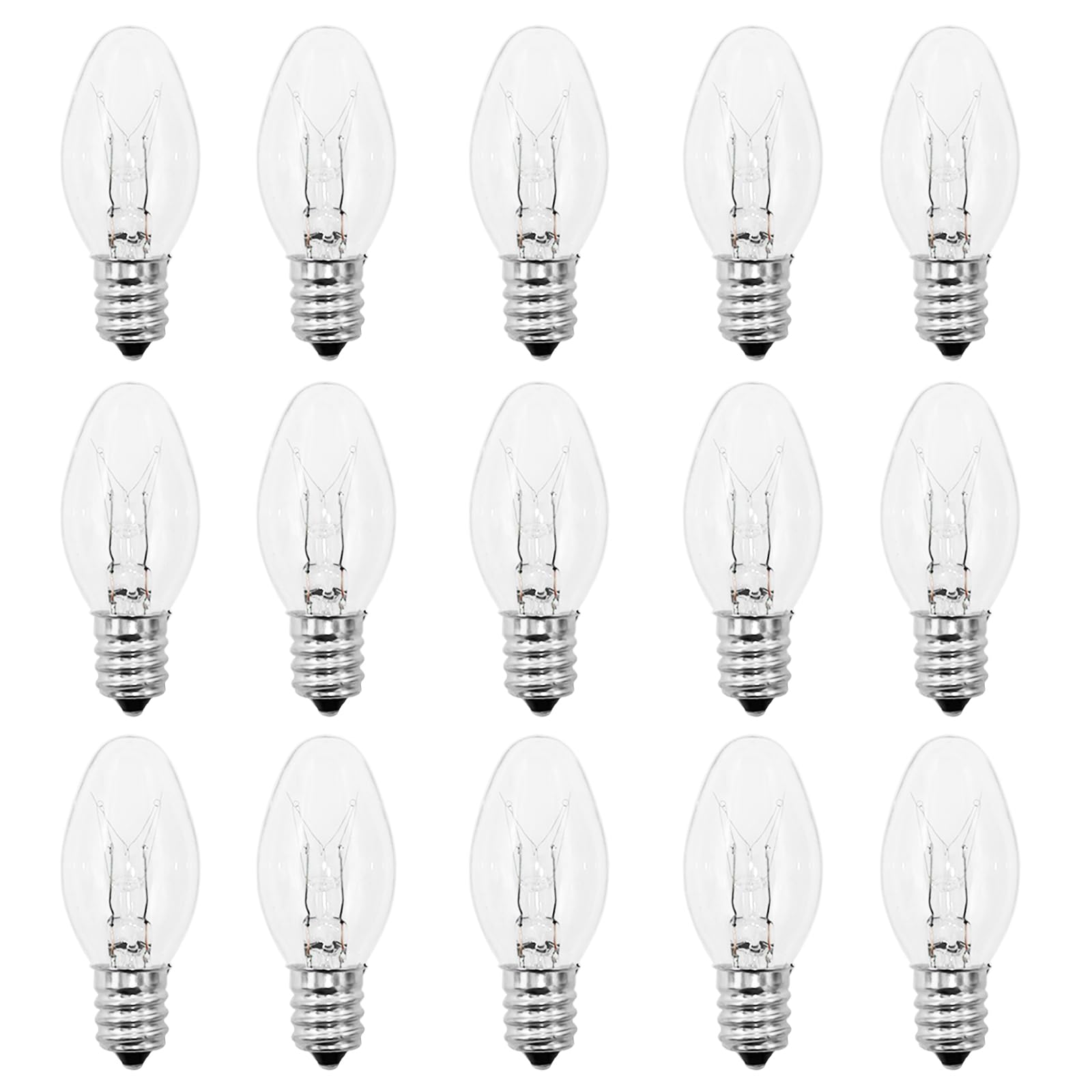 PaeorRorL 15 Packs Night Light Bulbs 7 Watt E12 Base C7 Clear Light Bulbs