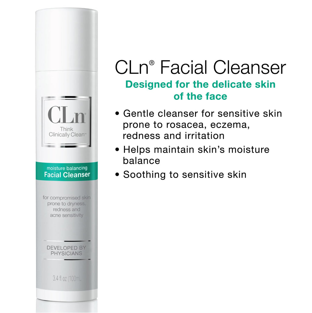 CLn® Facial Cleanser - Hydrating Facial Cleanser with Glycerin, For Skin Prone to Dryness, Eczema, Redness, Irritation & Acne Sensitivity, Fragrance-Free & Paraben-Free, 3.4 fl. oz.