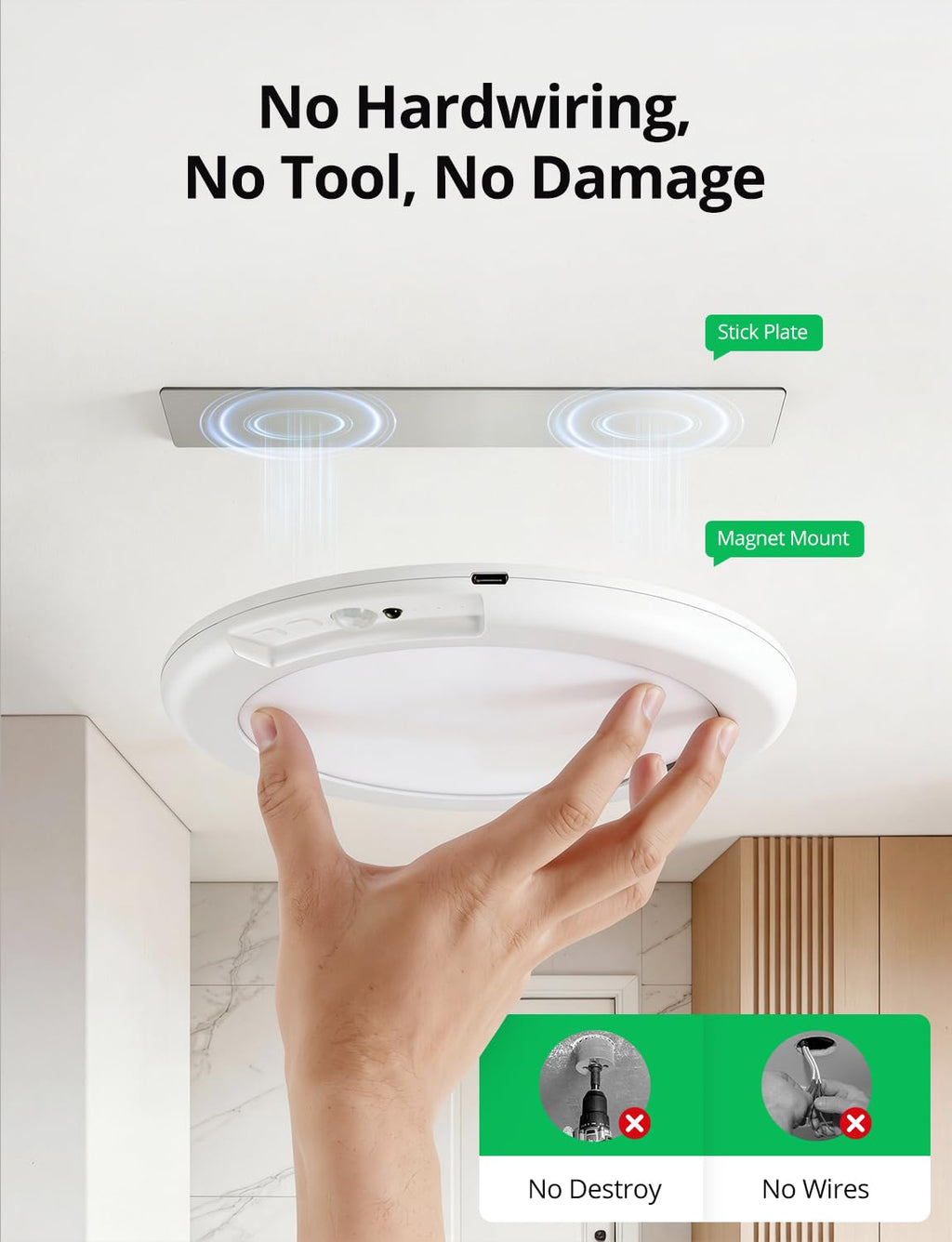 Bojim Wireless Waterproof Shower Light Rechargeable Motion Sensor Closet Ceiling Light, Magnetic Cordless Battery Powered Lights with Remote for Bathroom Stairs Shed