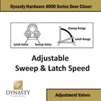 Dynasty Hardware Door Closer, Commercial Hydraulic Closer, Self-Closing, Spring Size 4, Surface Mount, Sprayed Aluminum, Series 4000