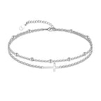 CHIC & ARTSY Cross Anklet 925 Sterling Silver Sideways Cross Ankle Bracelet Christian Layered Anklet for Women Double Chain Sexy Ankle Bracelet 11 inches