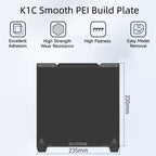Creality K1 SE Build Plate Kit, K1C Flexible Spring Steel Bed Plate 235x235mm 3D Printer Platform Smooth Surface PEI Sheet Build Surface for K1/Ender 3 S1/3 V3 SE/3 V3 KE/3 V3(Without Magnetic Base)