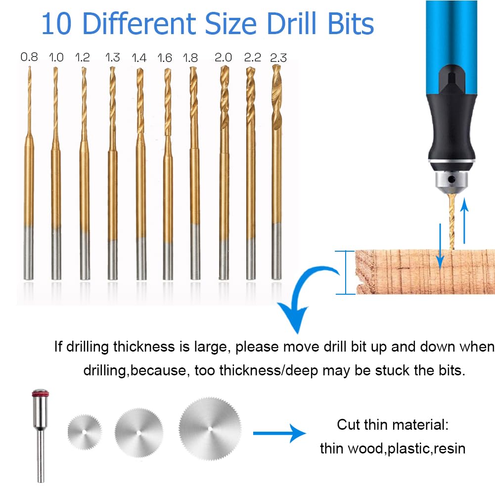 3-Speed Cordless Mini Drill Pen With 10 Small Drill Bits,Rechargeable Electric Hand Drill Pin Vise,Resin Drill Set For Jewelry Making, Resin, Plastic, Wood, Keychains DIY (BLUE)