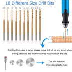 3-Speed Cordless Mini Drill Pen With 10 Small Drill Bits,Rechargeable Electric Hand Drill Pin Vise,Resin Drill Set For Jewelry Making, Resin, Plastic, Wood, Keychains DIY (BLUE)