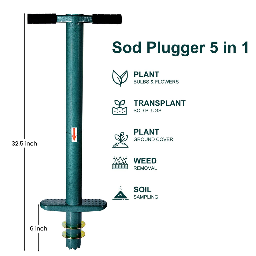 Rondauno Sod Plugger Bulb Planter Planting Tool, Easy to Assemble Garden Trasnplanter with Serrated Base for Planting Grass Plug for Digging Holes Tulips, Daffodils, Iris