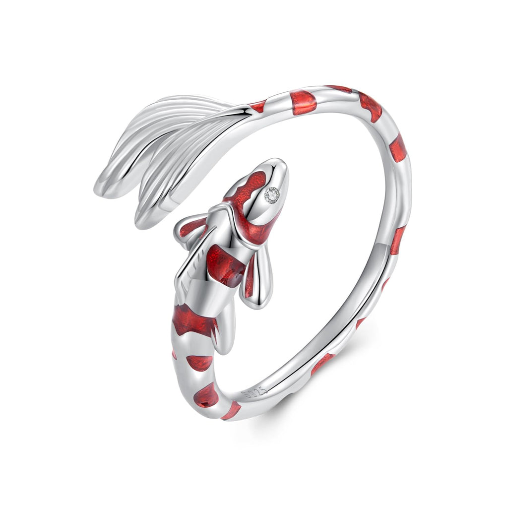VOROCO Sterling Silver adjustable Rings Gold Plating trendy personality Fish Rings for Women and (koi fish)