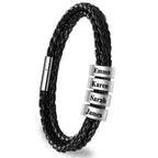 Yofair Fathers Day Dad Gifts for Men Custom Mens Bracelet with Family Name Personalized Braided Leather Bracelet Customized Engraved Bracelets for Dad Husband