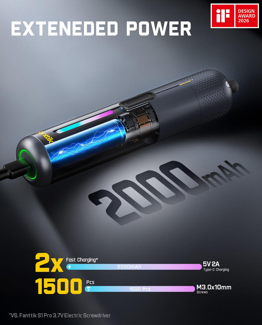 Fanttik S2 Pro Electric Screwdriver, Cordless Screwdriver Set, 7 Torque Settings, 0.5 to 6N.m, 20 Magnetic Bits, 1/4''Hex Shank, with 90° Angle Adapter, for Furniture, Household Repairs(Space Grey)