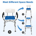 Shower Chair for Inside Shower 500lbs - Bariatric Shower Seat with Arms & Back, 6 Height Adjustment & Reinforced Crossbars for Elderly/Disabled Adults, Blue