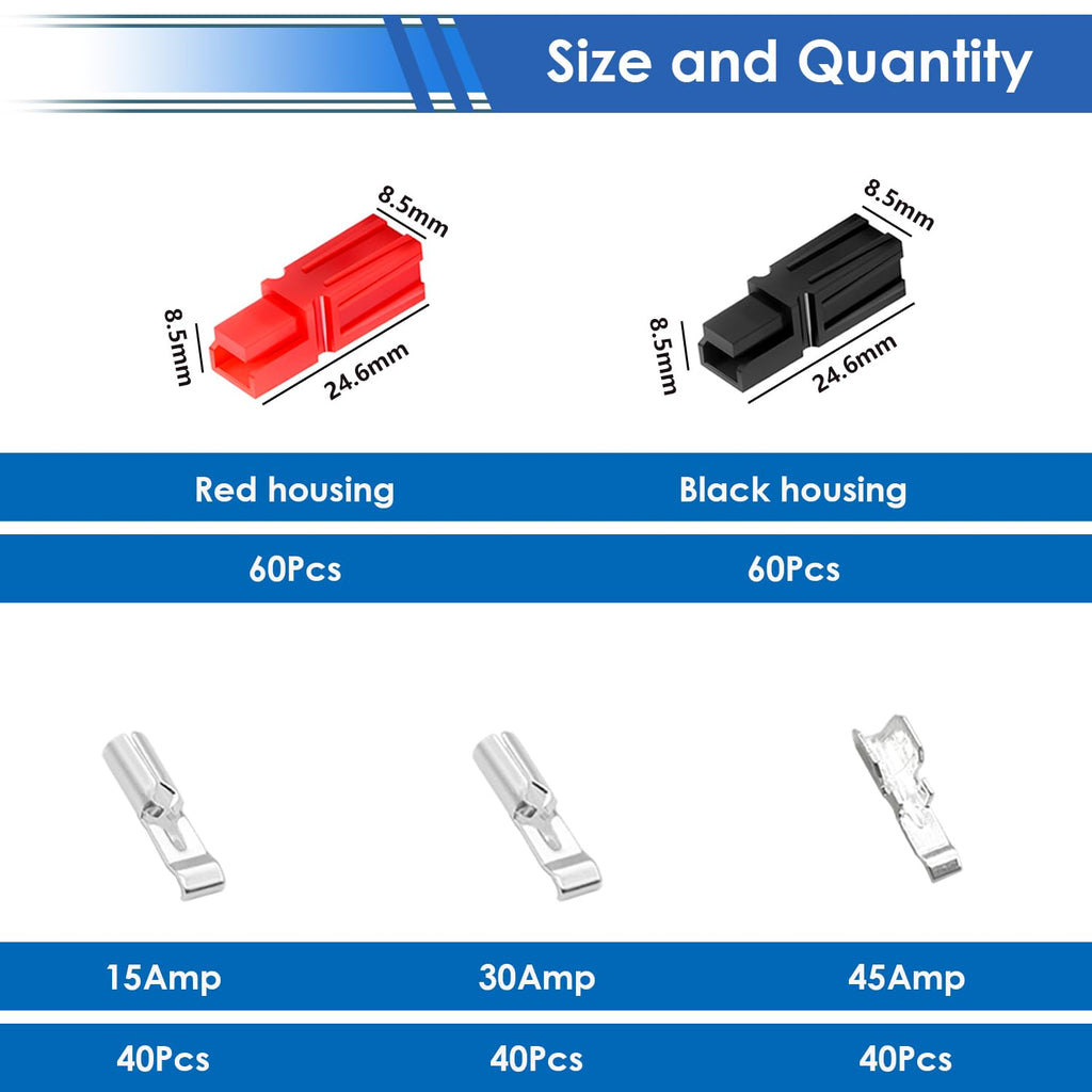 smseace 240Pcs Power Connectors with Crimping Tool 15/30/45 Amp Power Connectors1.5-6mm² (20-10AWG) Quick Disconnect Power connectors Quick Disconnect Terminals Connectors