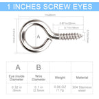 Aovchei 50pcs 304 Stainless Steel 1 Inches Eye Screws, Screw Hooks