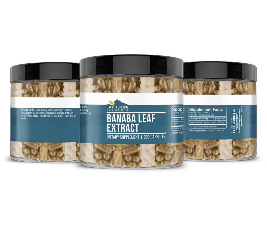 Earthborn Elements Banaba Leaf Extract 200 Capsules, Pure & Undiluted, No Additives