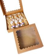 Bakepacker 20pcs Brown Pie Boxes 12x12x3 inches Easy Assemble Macaroon Cookie Boxes Bakery Boxes with Window for Bakery (Auto-pop Up)