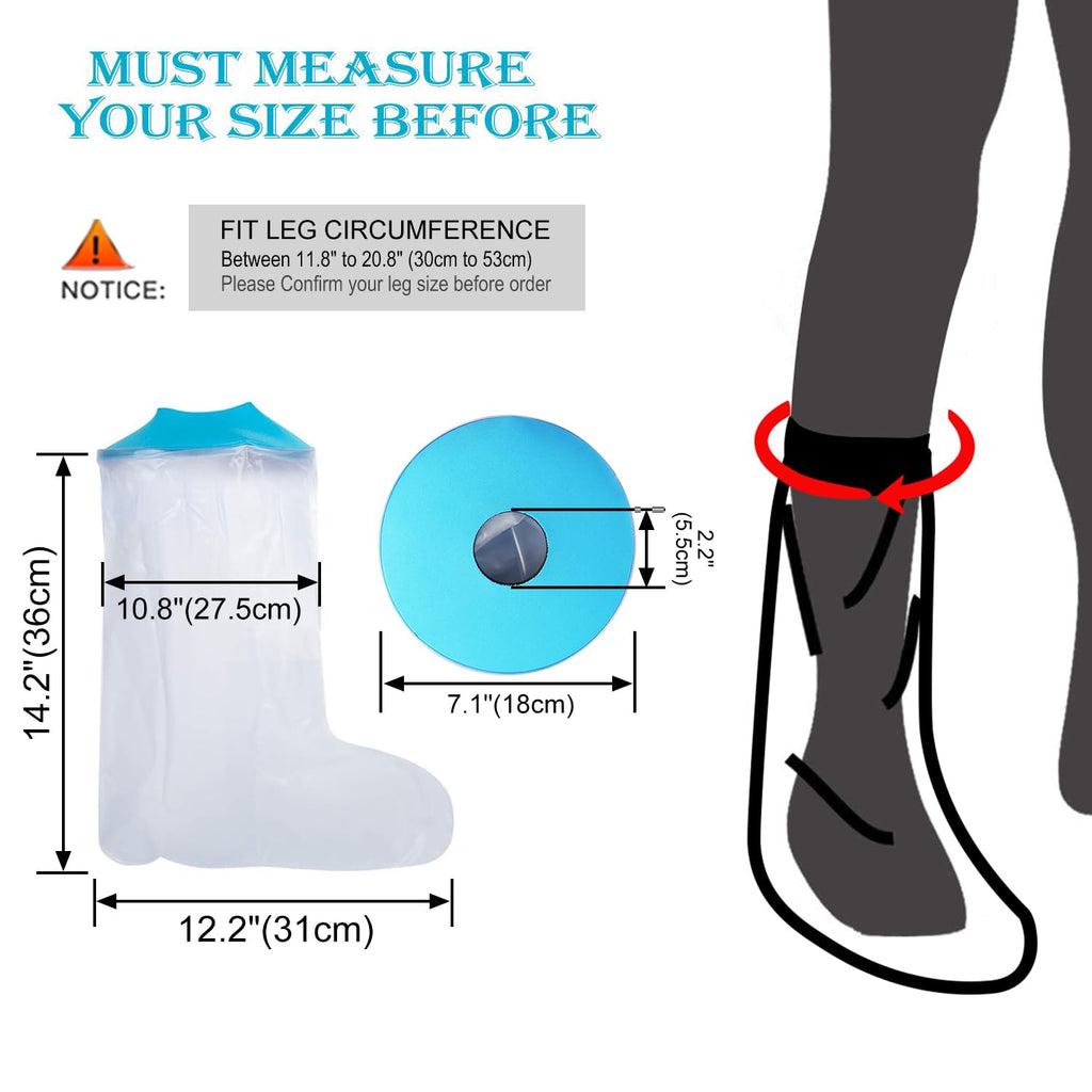 Waterproof Foot Cast Cover for Shower Ankle Wound Protector Bath Adult Watertight Cast Bag Showering for Surgery Foot, Ankle, Burns Reusable