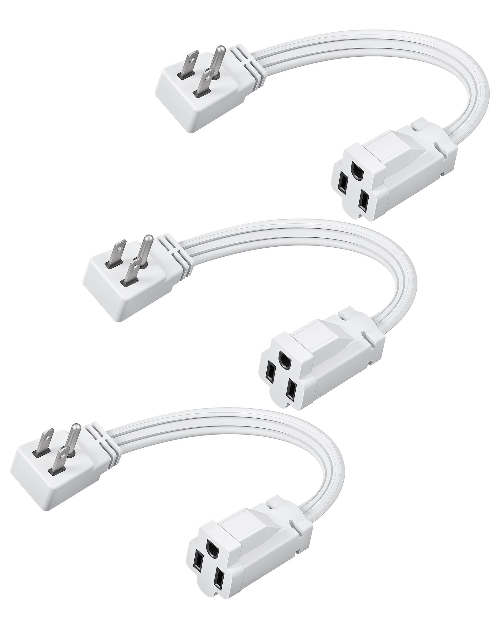 DEWENWILS 1 Ft Extension Cord with 3-Prong Flat Plug, 15A/1875W 14/3 SPT-3 Flat Wire, Space-Saving for Home Office Appliances & Electronics, ETL Certified, 3-Pack, White