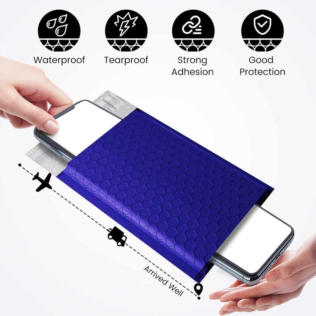 Fuxury Bubble Mailers 4x8" 200 Pack Waterproof Padded Envelopes Self Seal Bubble Envelopes Padded Mailers for Small Business Envelope Mailers Usable Size 4x7 Royal Blue