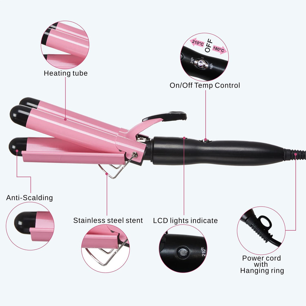 TOP4EVER 3 Barrel Curling Iron, 1-Inch Hair Crimper Tool for Women