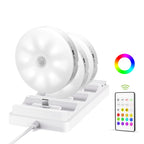EZVALO Under Cabinet Lighting with Charging Station, 1000mAh Rechargeable Puck Lights with Remote, 3 Color Temps & 12 RGB Closet Lights, Dimmable Motion Sensor Lights for Shelf, Kitchen (3 Packs)