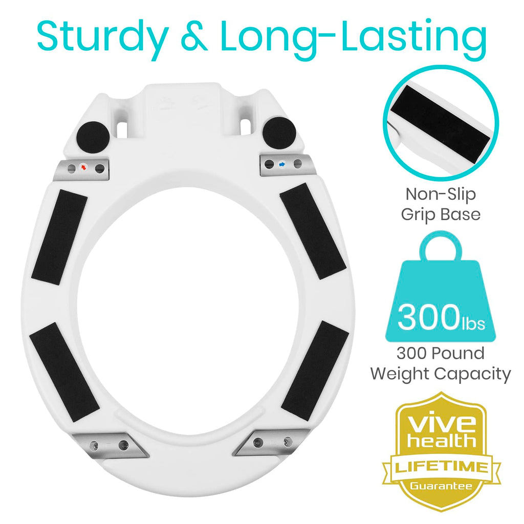 Vive Raised Toilet Seat Riser for Seniors (with Handles) - Handicap Rail Grab Bar Seat for Over Toilet - Elevated Safety for Elderly, Disabled, Medical - Standard