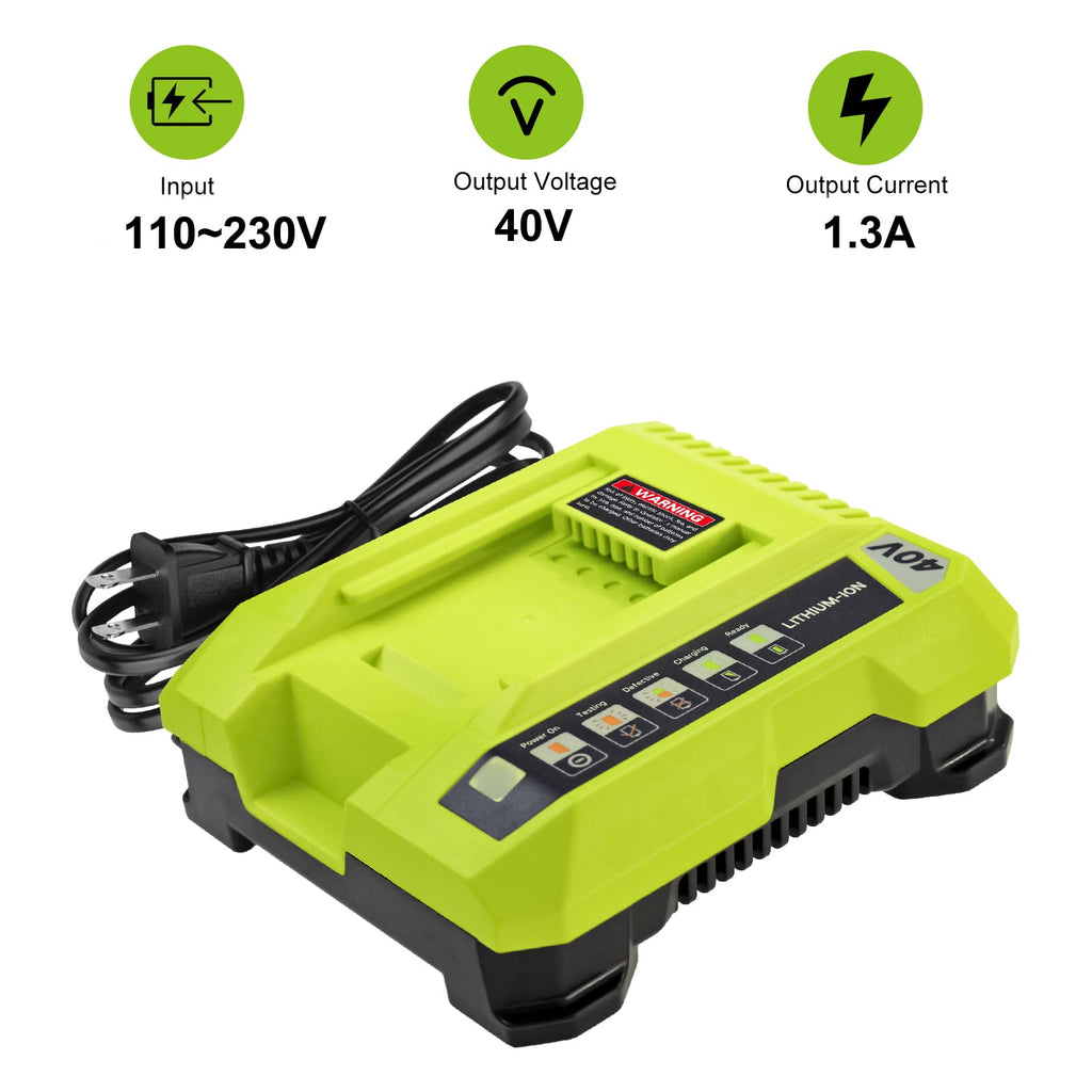 7500mAh 2 Packs OP4075A Battery and OP401 Charger Replacement for Ryobi 40V Battery and Charger Combo Kit Compatible with Ryobi 40 Volt Batteries OP40601 OP40602 OP4050 OP40501 OP4040 OP40404(Green)