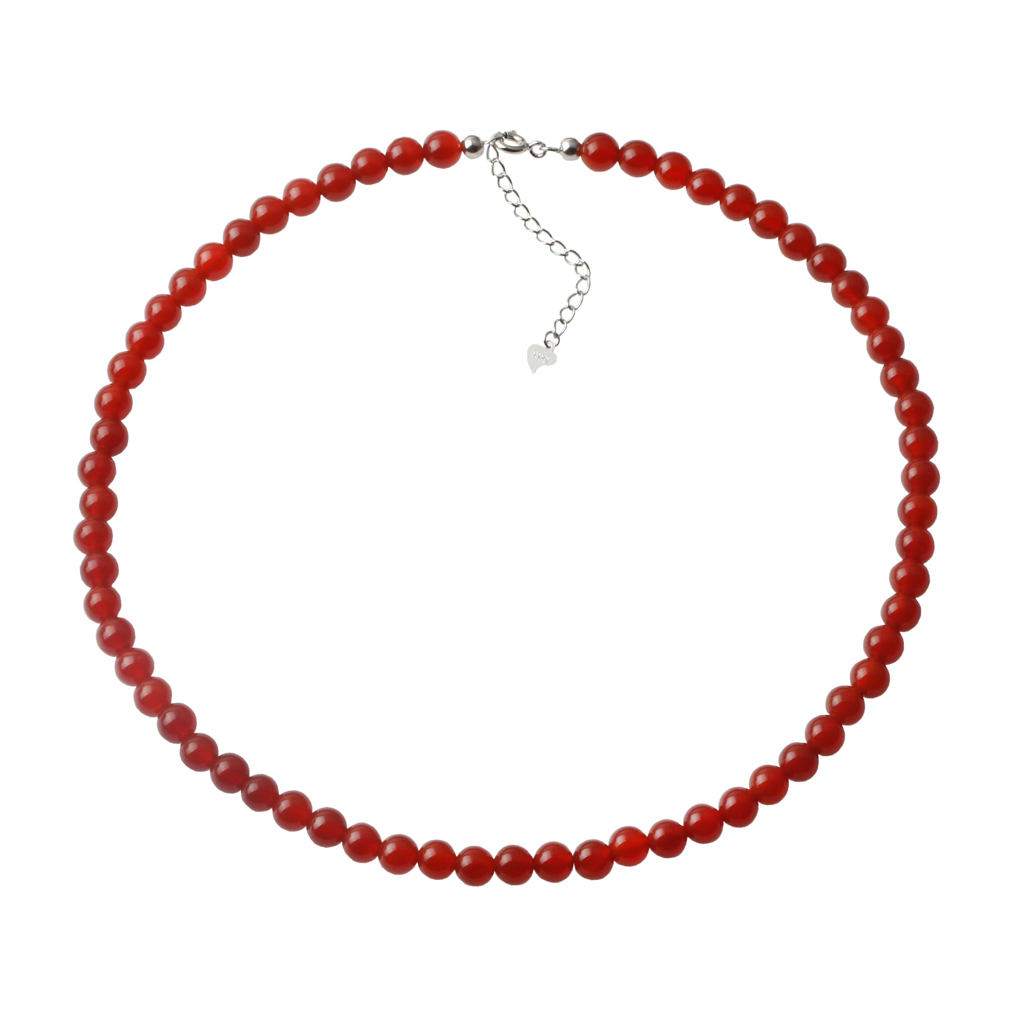 Kakikaki Beaded Natural Red Agate 6MM Round Beads Choker Necklace for Women
