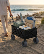 Beach Wagon with Heavy-Duty 10" Air Tires - All Terrain Folding Cart with Big Wheels for Sand and Gravel - 300 LB. Capacity (Black)