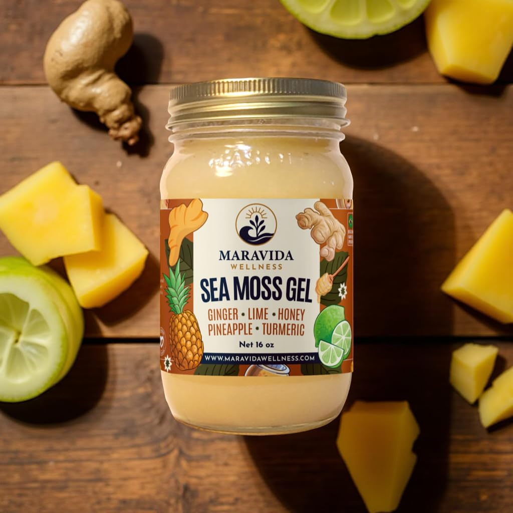 Maravida Wellness Sea Moss Gel – Pineapple, Lime, Honey, Ginger & Turmeric – 100% Natural Raw Organic Irish Moss – 16oz Jar – Premium Superfood for Everyday Wellness
