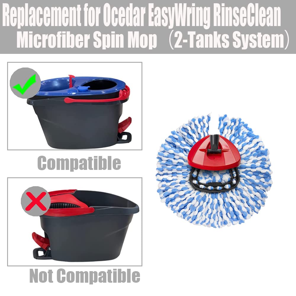 ANREKEYH Spin Mop Head, Base, Handle Replacement for O-ceda EasyWring RinseClean Microfiber Spin Mops, 2 Microfiber Mop Refills, 1 Triangle Head Cover and 30-58in Handle (Blue (2-Tank System))