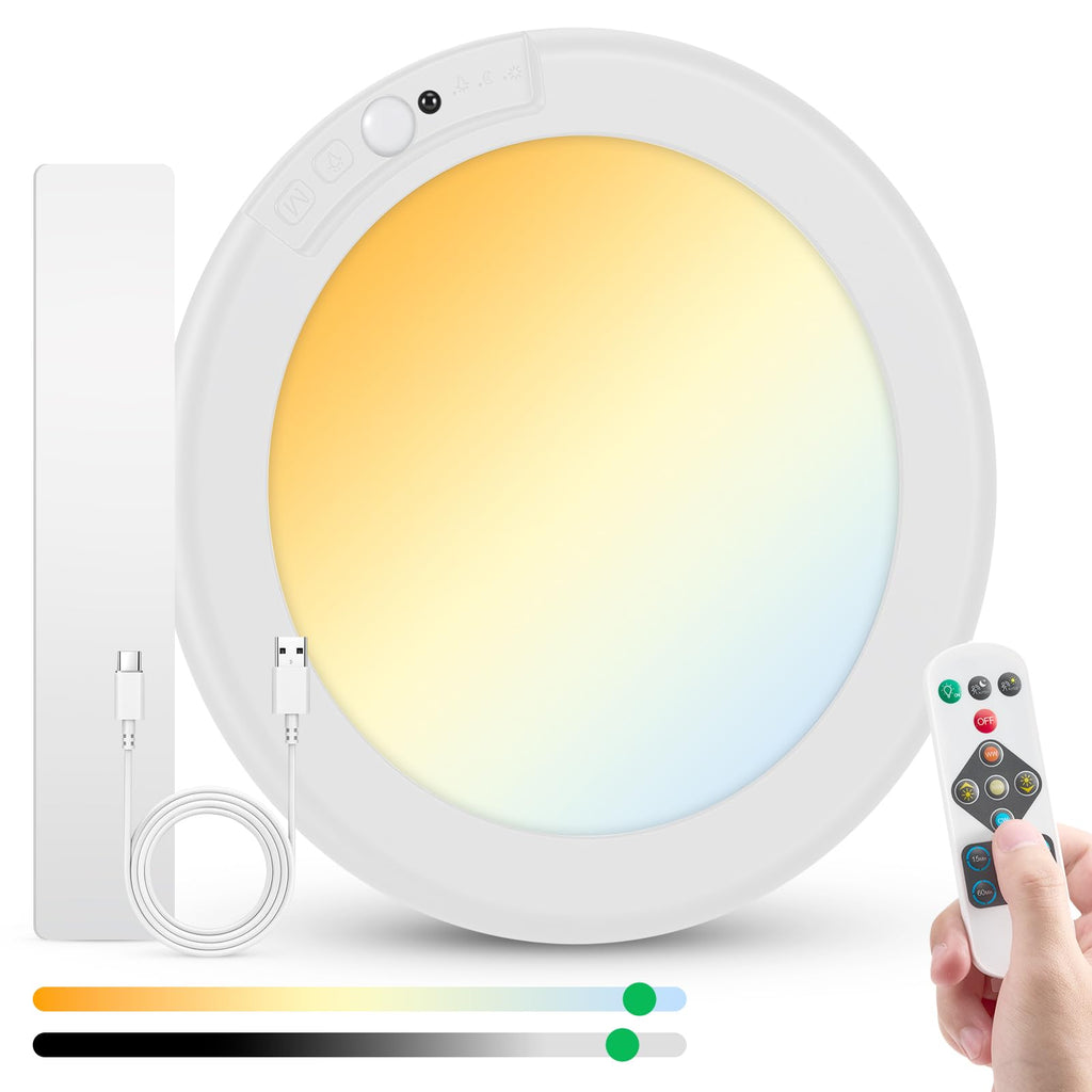 Bojim Wireless Waterproof Shower Light Rechargeable Motion Sensor Closet Ceiling Light, Magnetic Cordless Battery Powered Lights with Remote for Bathroom Stairs Shed