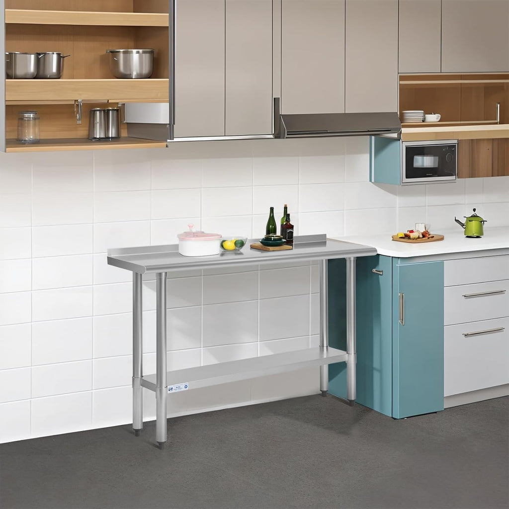 Hally Stainless Steel Table for Prep & Work 14" x 48" with Backsplash NSF