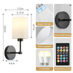 Battery Operated Wall Sconce Set of Two,Wireless Rechargeable Wall Light With Remote Control, Dimmable, 1800K/3000K/4000K/6000K/RGB, Timer, for Living Room, Bedroom, Fireplace, TV, 13.5 Inch, Black