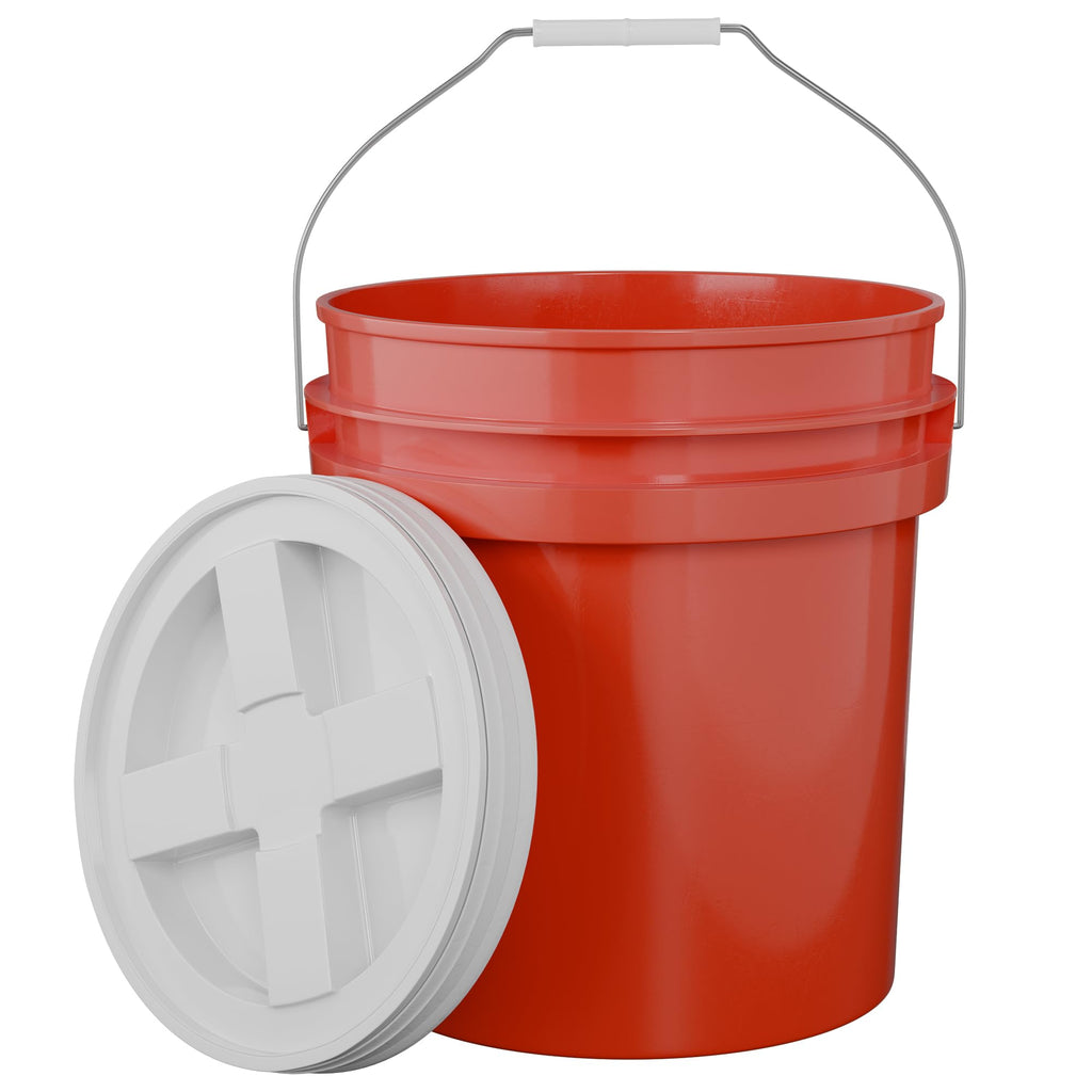 5-Gallon Red Bucket Pail with Gamma Seal Screw on Airtight Lid, Metal Handles with Plastic Grip for Easy Carrying, Easy Stack and Store, Heavy-Duty 90MIL Extra Durable, Food Grade, BPA Free - 1 Pack